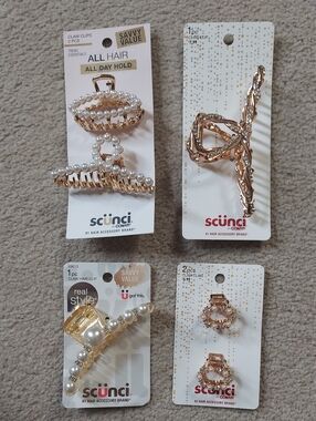 scunci Rose Gold Pearl & Metal Hair Clip Set